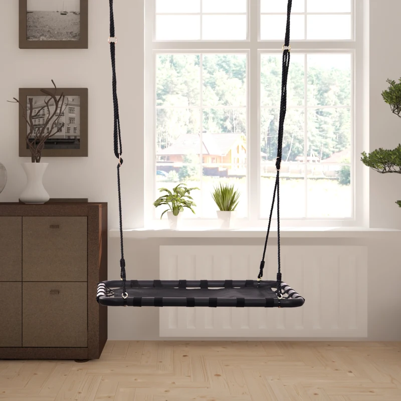 Outsunny Balançoire nid d'oiseau rectangulaire balançoire panier pour enfants adultes charge max. 100 kg dim. 100L x 76l x 4H cm 4 anneaux inclus métal époxy nylon PVC noir