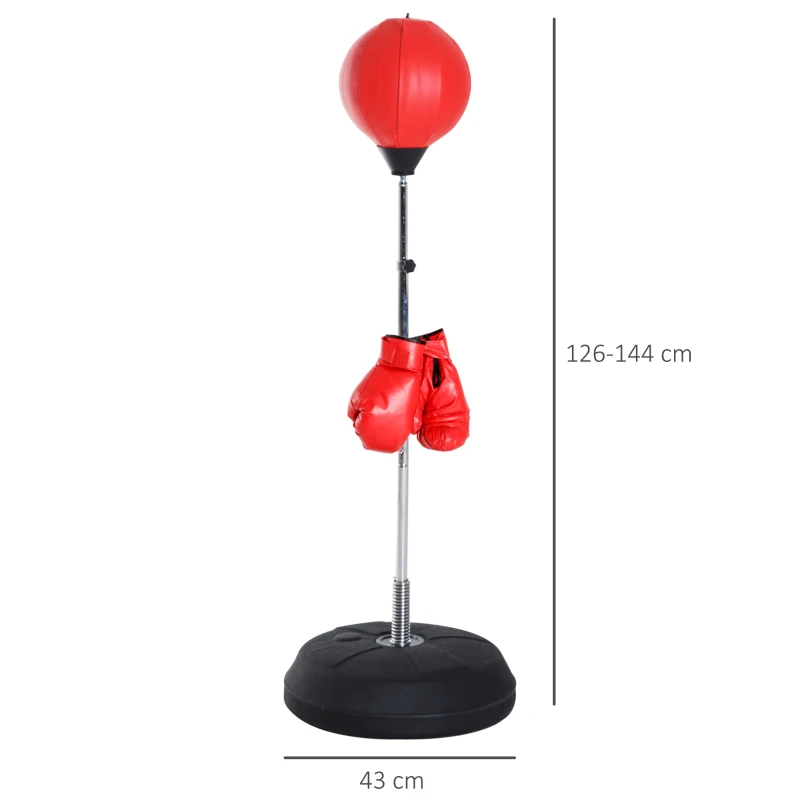 HOMCOM Punching Ball da Terra ad Altezza Regolabile con Guantoni da Boxe e Base Riempibile, 43x43x126-144 cm, Rosso