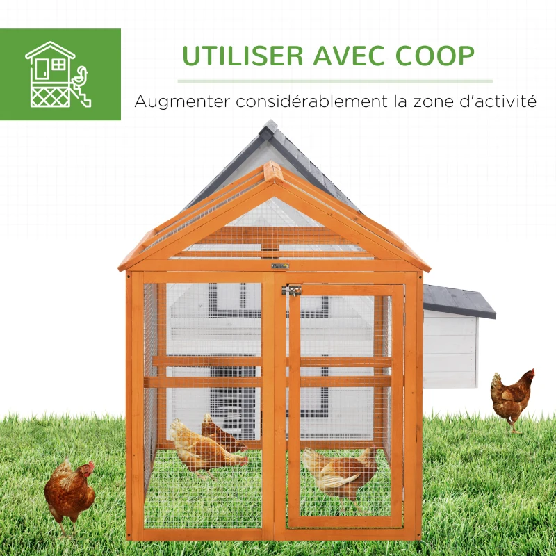 PawHut Enclos poulailler en bois cage à poules parc grillagé 140 x 88,5 x 106 cm orange