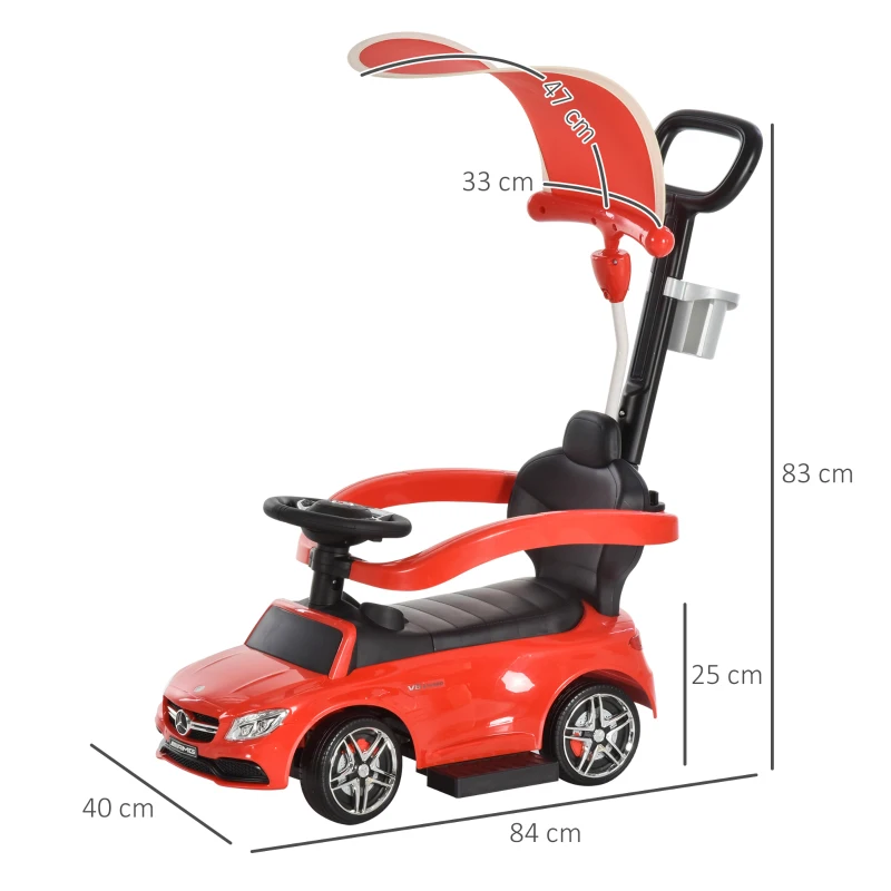 HOMCOM Compatible for 3 in 1 Ride on Push Car for Toddlers Pushcar Sliding Walking Car with Sun Canopy Horn Sound Safety Bar Cup Holder Toy for 1-3 Years Old Kids Red