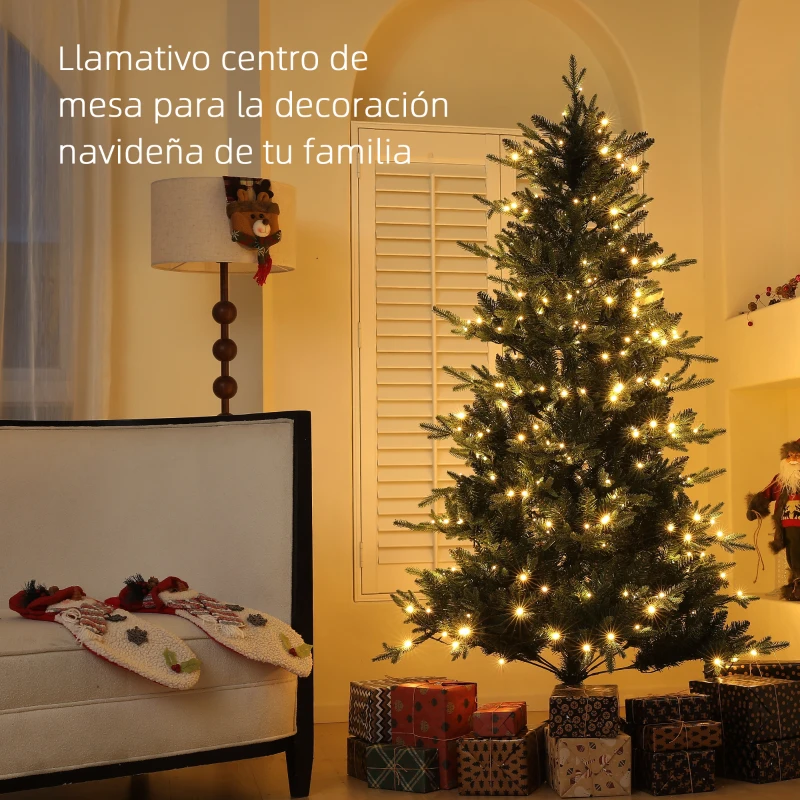 HOMCOM Árbol de Navidad Artificial 180 cm con 350 Luces LED 726 Ramas y Soporte de Acero Árbol Navideño para Interior Verde