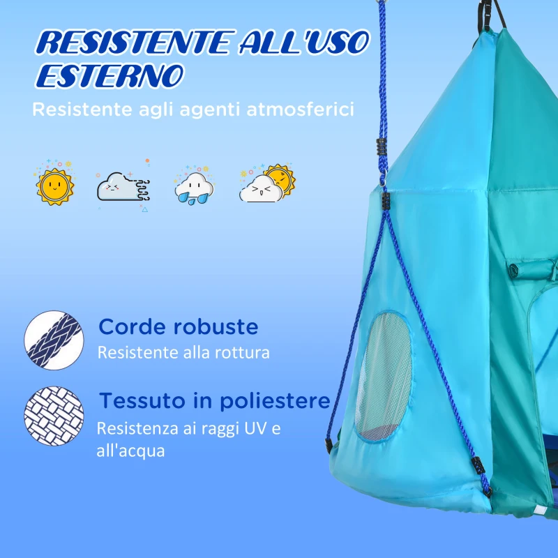 Outsunny Altalena da Giardino con Tenda per Bambini da 3-8 Anni, Ø100cm e Corde Regolabili, Blu