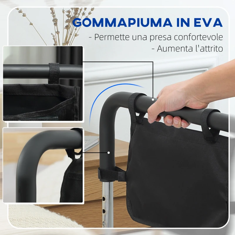 HOMCOM Maniglia per Letto con Altezza Regolabile in Acciaio con Impugnatura Morbida, Argento