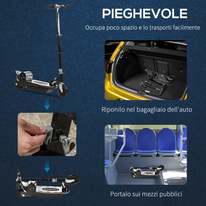 HOMCOM Monopattino Pieghevole per Bambini 7-12 Anni da 120W con Freno e Cavalletto, 75x37x98 cm, Nero