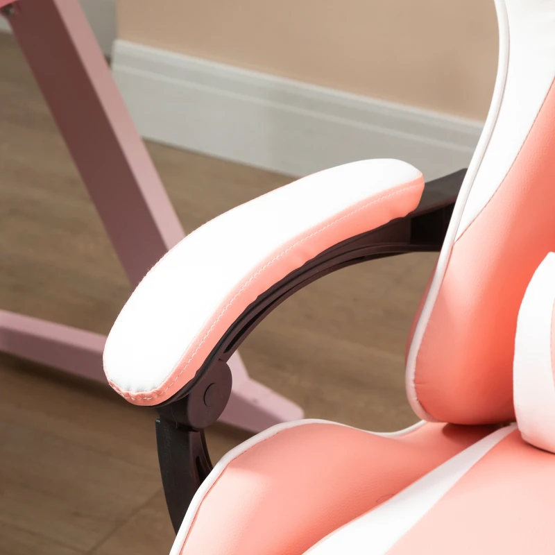 Vinsetto Silla Gaming Silla de Escritorio Reclinable 135° Reposacabezas y Cojín Lumbar  63x67x122-130 cm Rosa