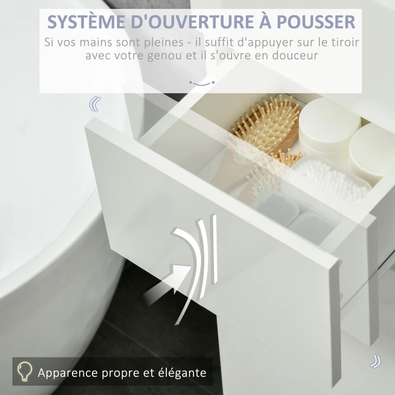 kleankin Meuble colonne rangement salle de bain style contemporain 2 placards 3 étagères et 1 tiroir coulissant panneaux particules brillant dim. 30l x 28P x 170H cm blanc laqué