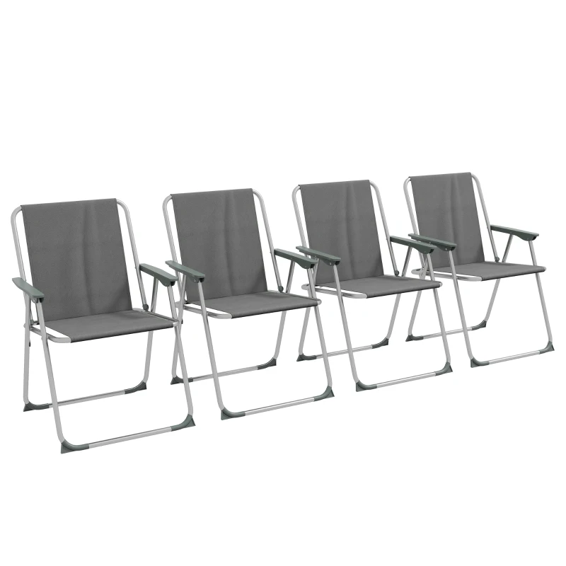 Outsunny Lot de 4 chaises pliantes de jardin camping plage avec accoudoirs, tissu Oxford, gris