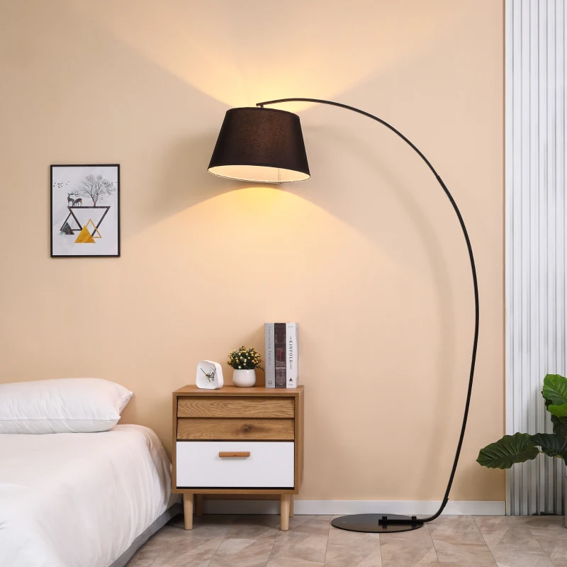 HOMCOM Lampada da Terra ad Arco con Paralume in Tessuto e Piantana Rotonda, 100x43x177cm, Nero