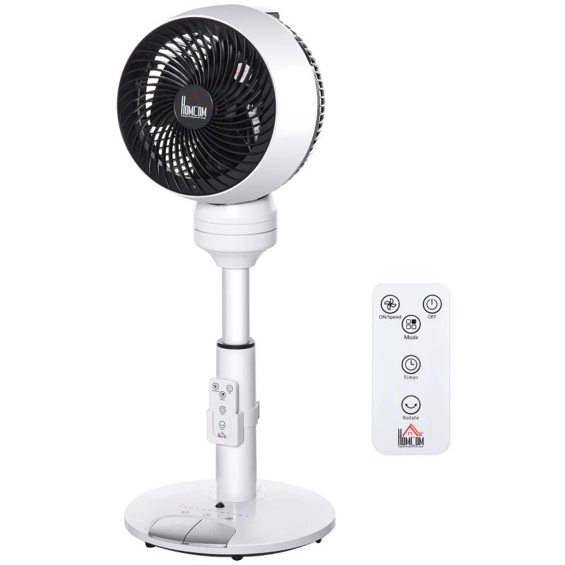 HOMCOM 9'' Air Circulator Fan 3 Speed 3 Mode, 70° Oscillation 90° Vertical Tilt, Height Adjustable, Remote Controller, for Living Room, Bedroom, Office, Black and White