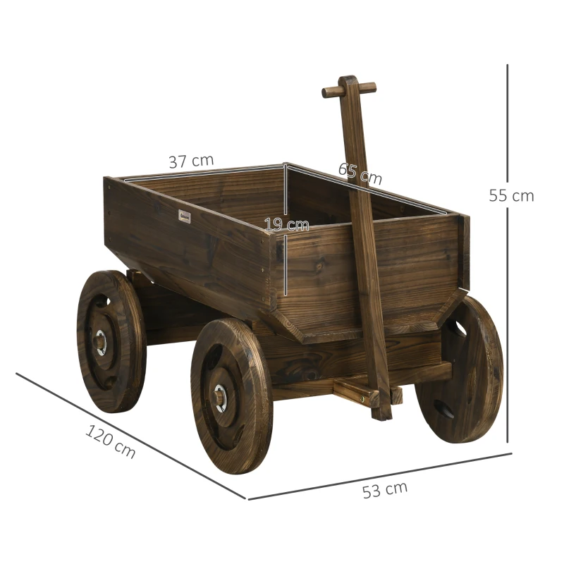 Outsunny jardinière design charrette avec 4 roues et poignée - carré Potager dim. 93L x 55l x 137H cm - Bois Sapin