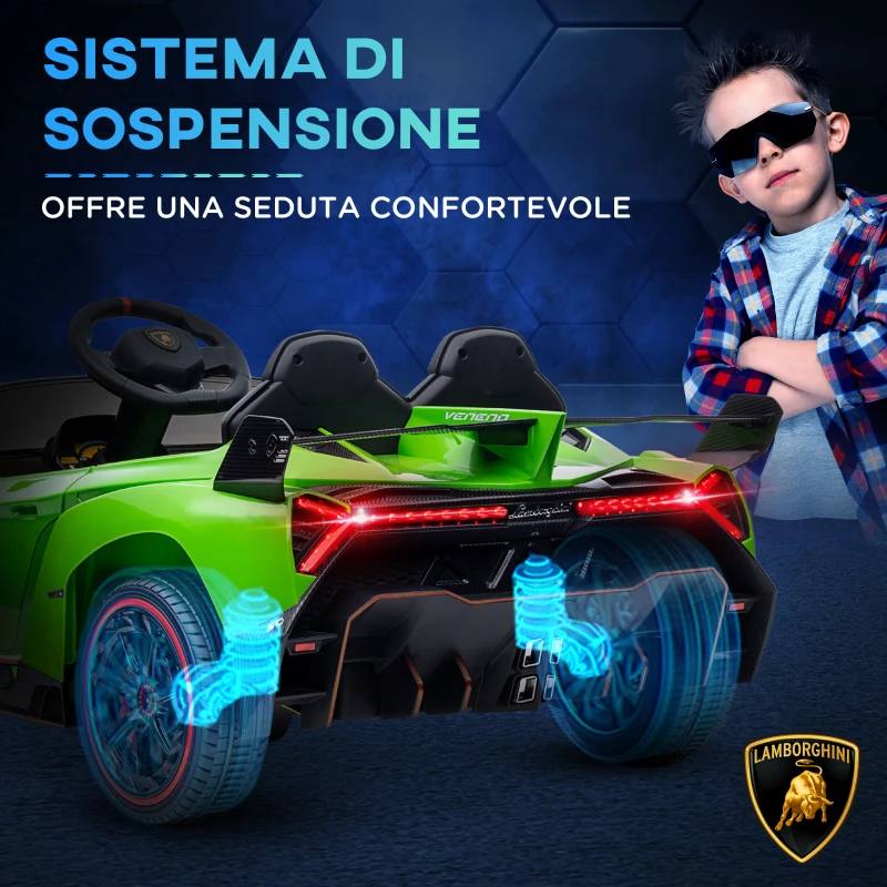 HOMCOM Macchina Elettrica per Bambini Lamborghini Veneno 12V con Telecomando, Età 3-6 Anni, Verde