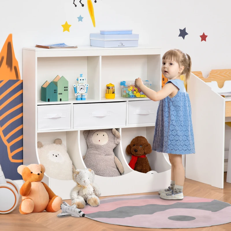HOMCOM Meuble de rangement jouets enfant bibliothèque étagère de jouet pour chambre d'enfant 5 casiers 3 tiroirs non tissé MDF dim. 93,1L x 40l x 94H cm blanc