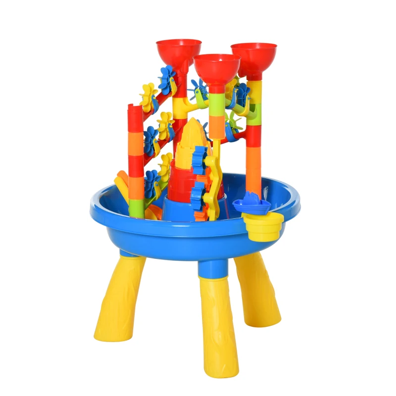 HOMCOM 30 Pcs Sand and Water Table Beach Toy Waterpark Activities Sand Pit Playset with Accessories Garden Sandbox