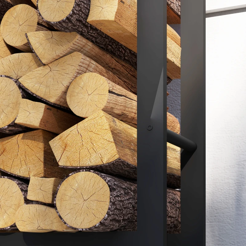 Outsunny Portalegna da Esterno e Interno con Ruote, Legnaia in Acciaio con Capacità 0.43m³, 120x32x151cm, Nero