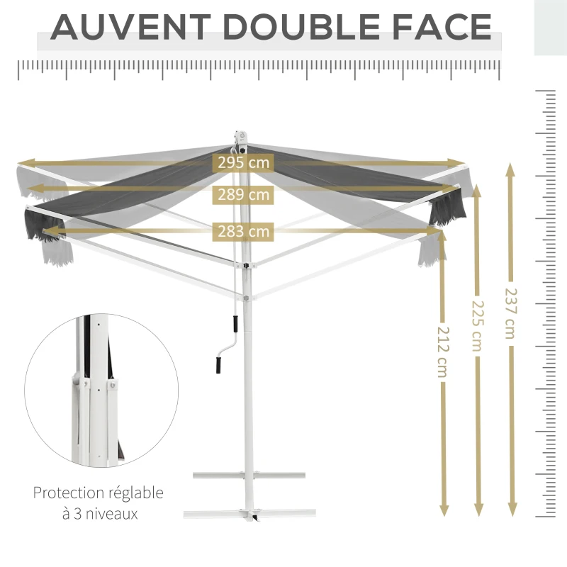 Outsunny Store Double Pente Manuel rétractable Inclinaison réglable Acier époxy Blanc Polyester imperméabilisé Anti-UV Gris dim. 4,50L x 3,40l x 2,55H m