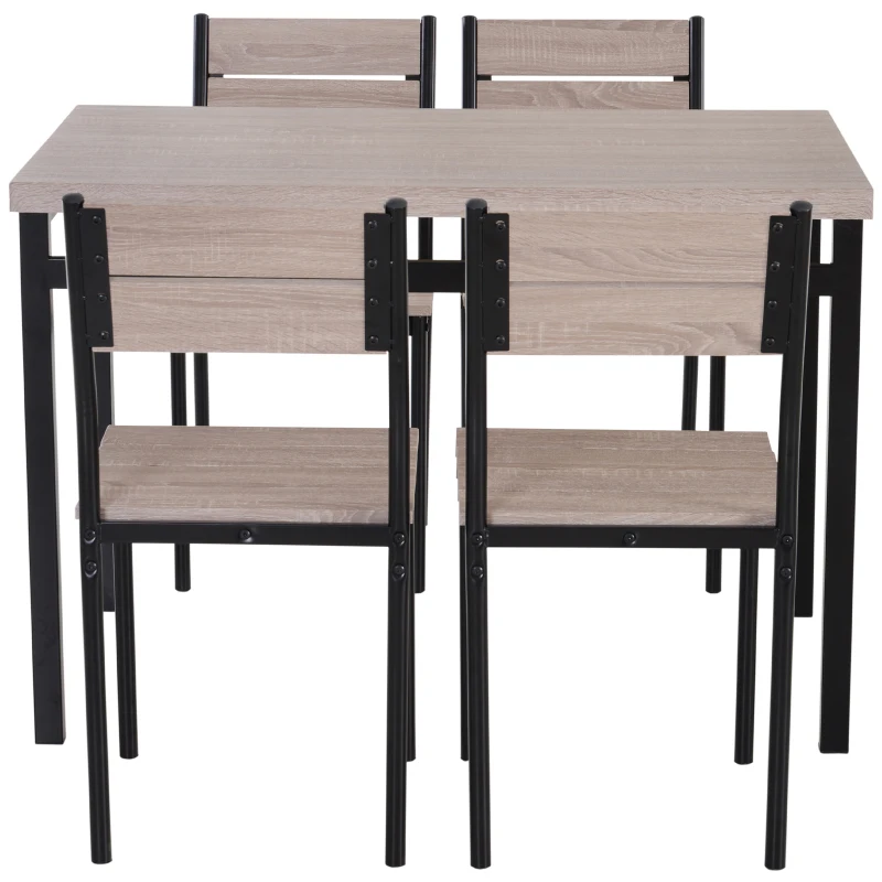 HOMCOM Table de salle à manger avec 4 chaises style industriel acier noir MDF coloris bois de chêne