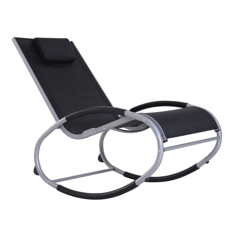 Outsunny Fauteuil Chaise Longue à Bascule Design Contemporain dim. 117L x 62l x 91H cm alu. Polyester Noir