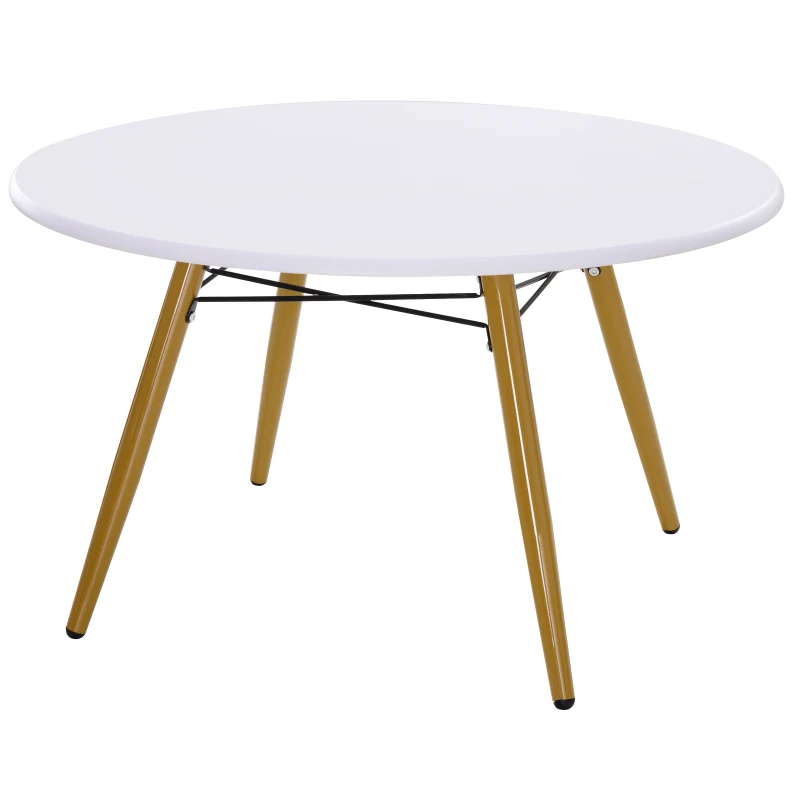 HOMCOM Modern Round Coffee Tea Table White Side End Living Room Storage Unit With Metal Legs Scandinavian Chic