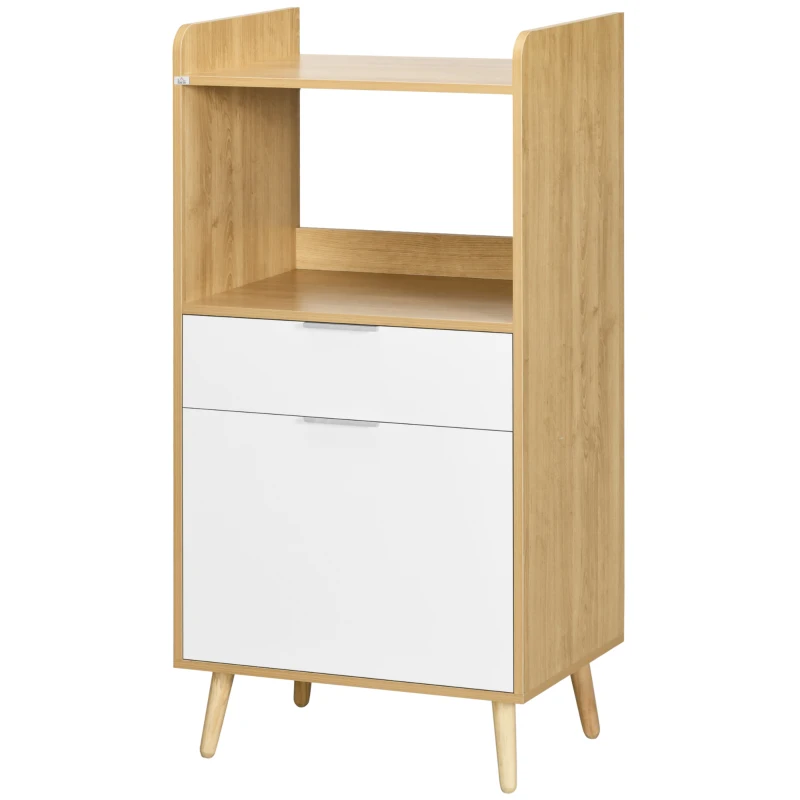 HOMCOM Meuble desserte de cuisine pour micro-ondes avec placard tiroir étagère réglable 58 x 40 x 118 cm naturel et blanc(m-10)