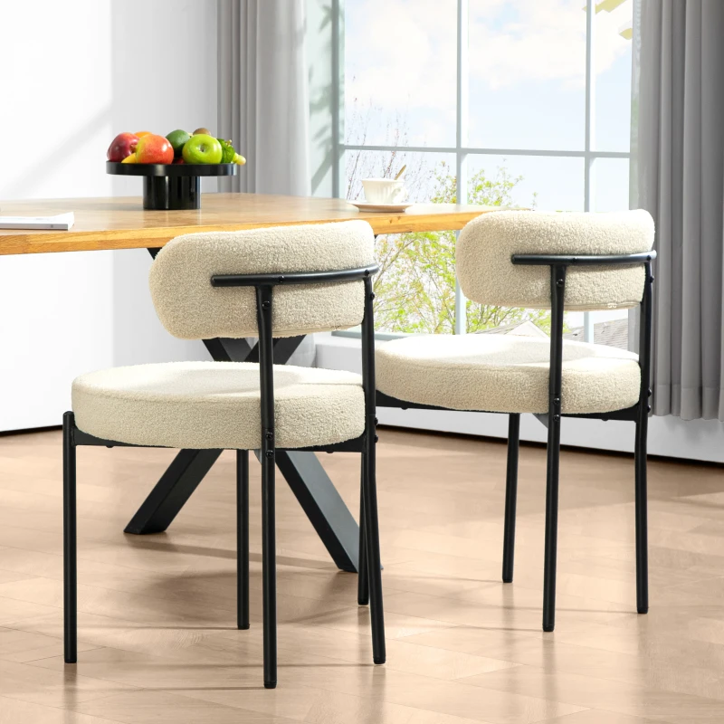 HOMCOM Lot de 2 chaises de salle à manger avec dossier en tissu pieds en acier 51 x 51 x 76 cm beige noir