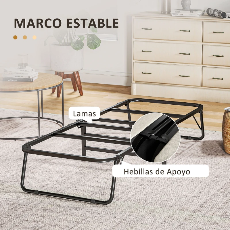 HOMCOM Cama Plegatín Plegable 70x180 cm con Colchón de Espuma Respaldo Ajustable en 5 Posiciones y Ruedas Carga 120 kg Crema