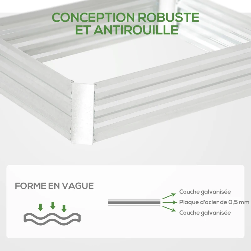 Outsunny Lit de jardin surélevé carré potager en acier galvanisé protection contre mauvaises herbes 120 x 90 x 30 cm argent