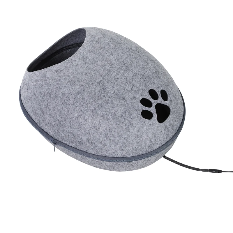 PawHut Coussin chauffant chat panier chat grand confort dim. 47L x 38l x 24H cm température max. 40°C polyester gris