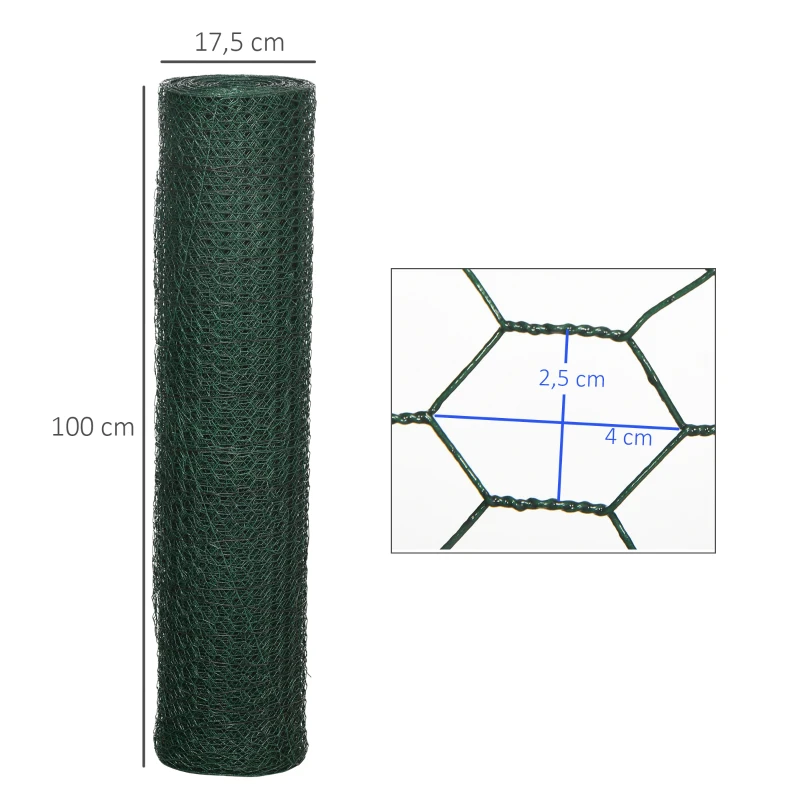 PawHut Grillage à poule rouleau - 25L x 1H m  - acier revêtement PVC vert