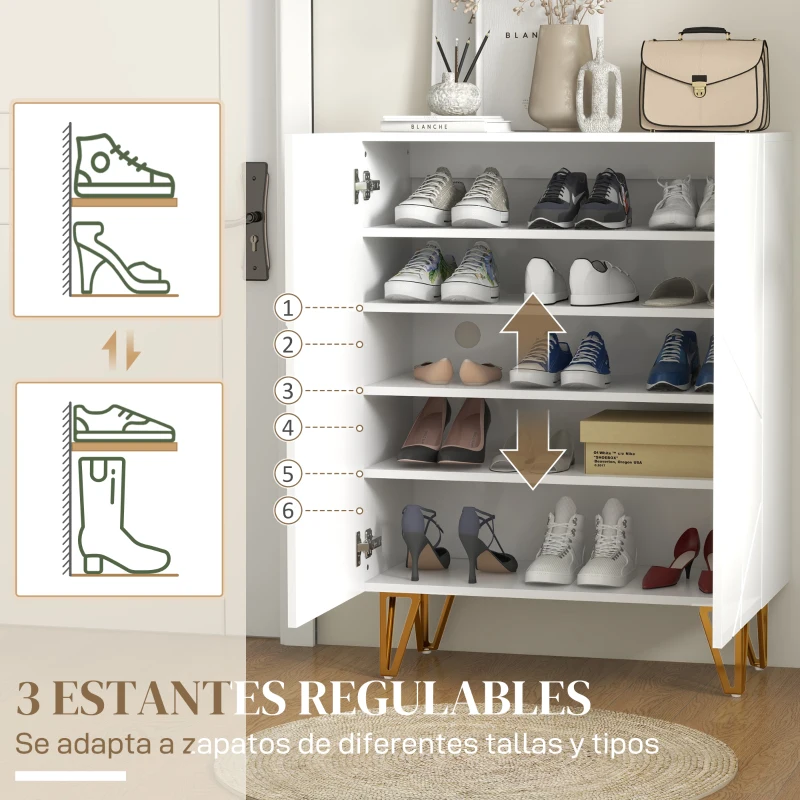 HOMCOM Armario Zapatero con Estantes Ajustables Bisagras de Cierre Suave para 15-20 Pares de Zapatos 72x31,5x95 cm Blanco