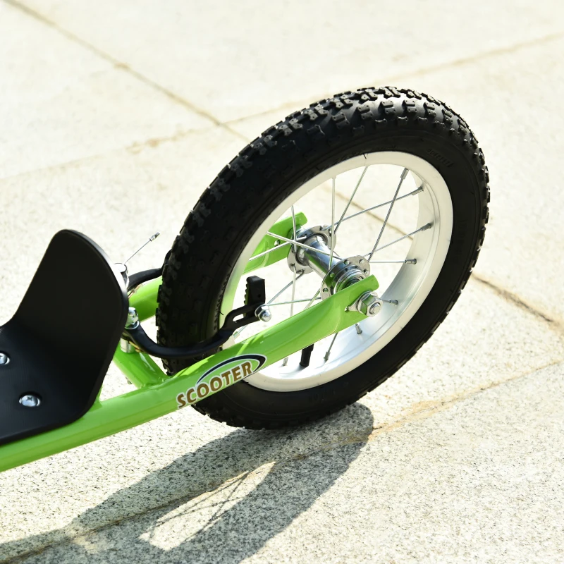 HOMCOM Patinete para Niños Mayores de 5 Años Scooter 2 Neumáticos Inflables de Caucho con Frenos Manillar Ajustable Pedal Antideslizante 117x52x80-85 cm Verde