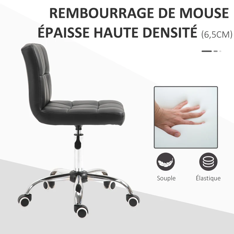 Vinsetto Chaise de bureau design contemporain pivotante 360° ergonomique hauteur réglable dossier assise capitonnés revêtement synthétique 52,5 x 54 x 93 cm noir