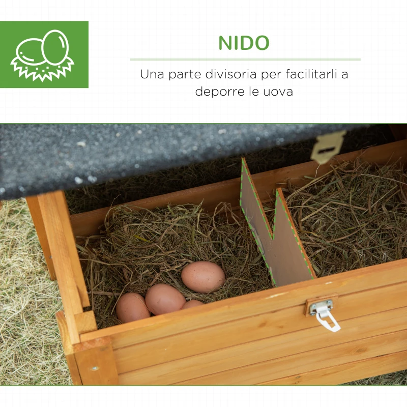 PawHut Pollaio per Galline con Casetta, Area di Corsa e di Cova, e Vassoio Estraibile in Legno 180x92x78cm