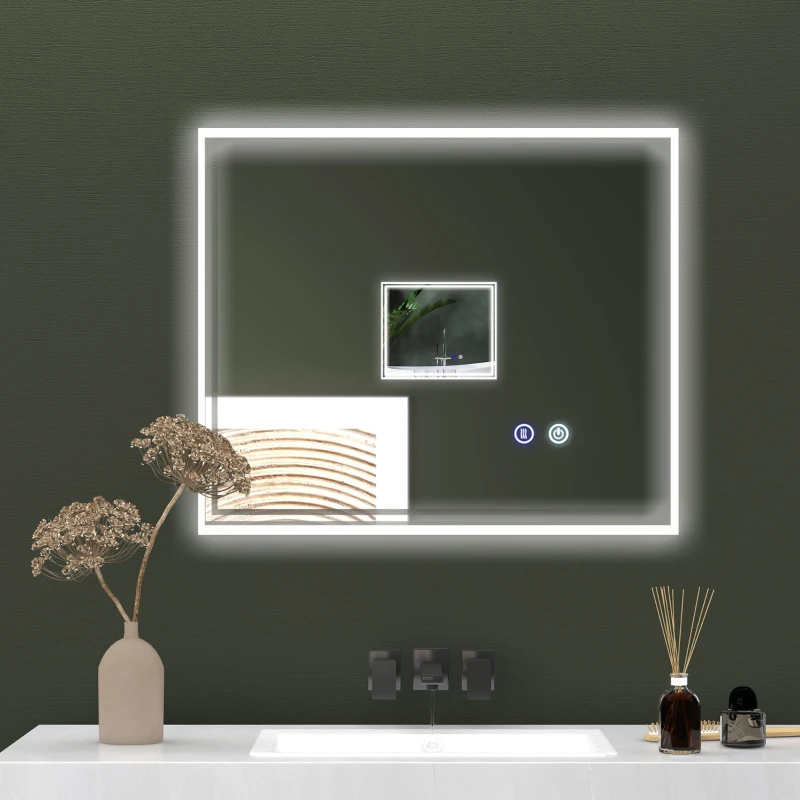 kleankin LED Bathroom Mirror with Lights, Illuminated Makeup Mirror, Vanity Mirror with 3 Colour, Smart Touch, Anti-Fog