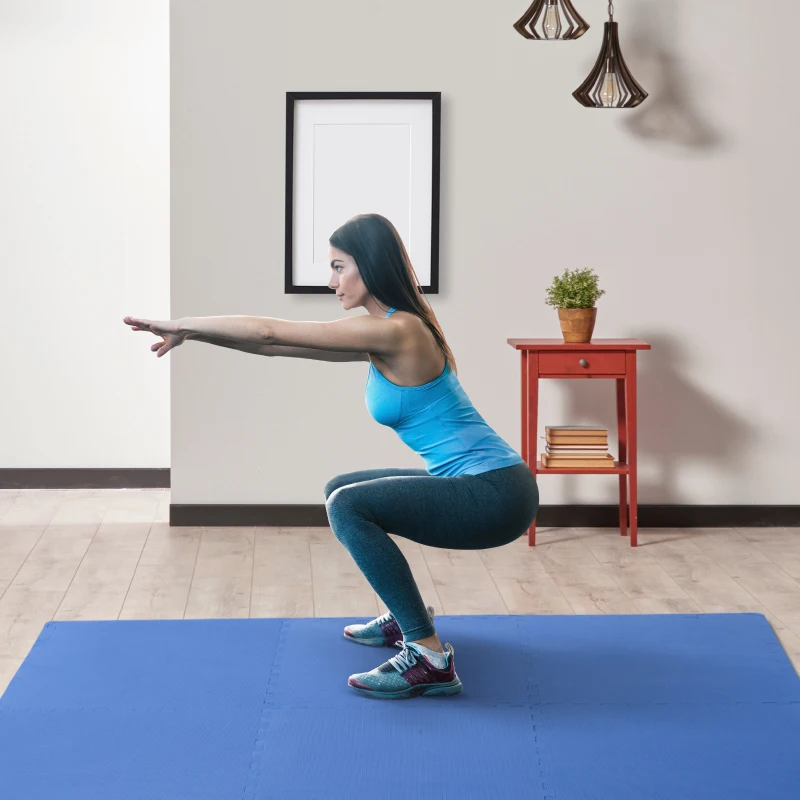 HOMCOM Tapis en Mousse de Protection Sol Tapis de Fitness 62 cm x 62 cm x 1 cm avec Bordures Tapis Puzzle 25 pièces 9,3 m² de Surface Bleu