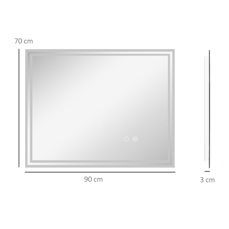 kleankin Large LED Bathroom Mirror, Illuminated Makeup Mirror, with 3 Colour, Smart Touch, Anti-Fog