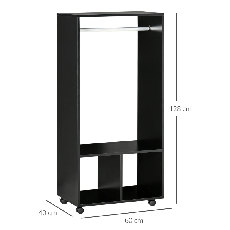 HOMCOM Armario Ropero con Ruedas Barra y Estantes para tener Ropa Colgada y Doblada 60x40x128 cm Negro
