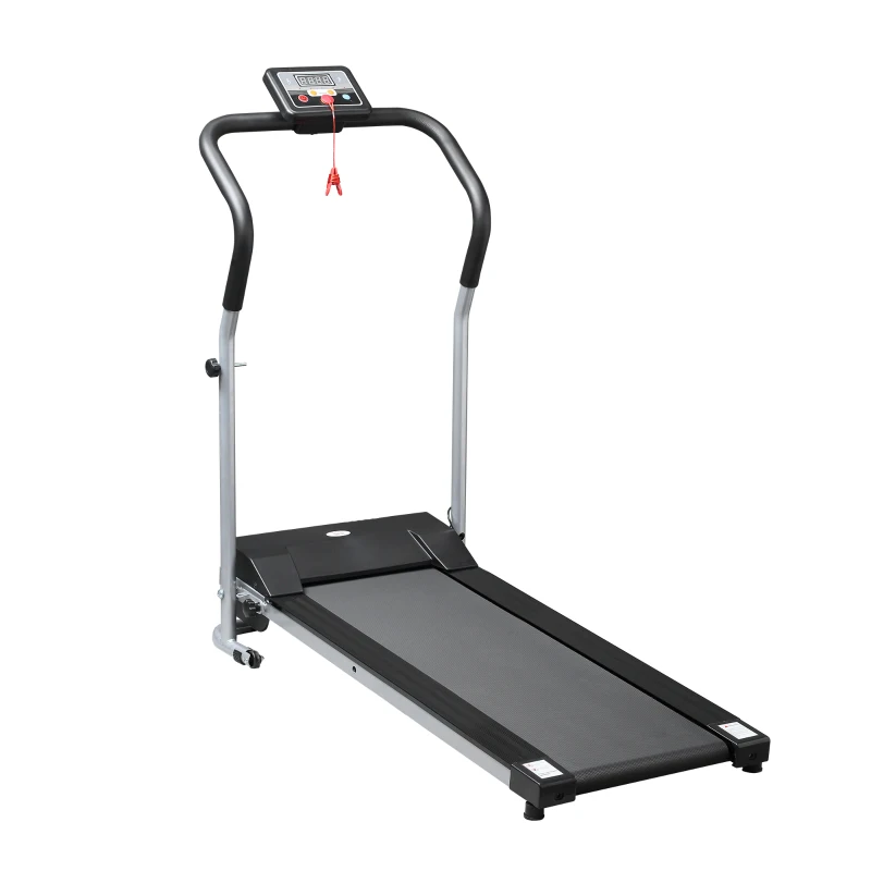 HOMCOM Tapis Roulant Elettrico Pieghevole, Tapis Roulant Elettrico Portatile 1.25HP con Schermo LCD, Velocità 1-10 km/h, Ruote, Allenamento per Casa, Ufficio, Palestra, Nero e Grigio