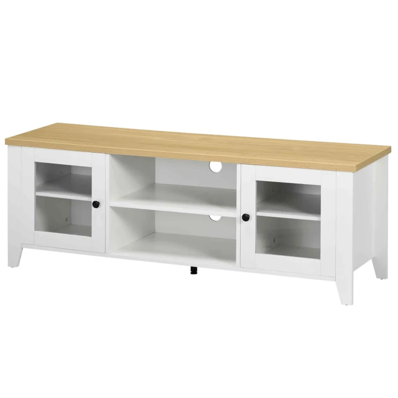 HOMCOM Meuble banc TV rangement avec 2 portes et 2 niches 140 x 39,5 x 50 cm - passe-câbles - en MDF - blanc