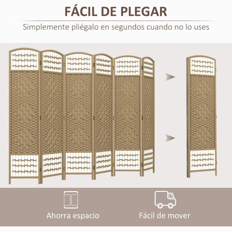 HOMCOM Biombo Separador de Ambientes de 6 Paneles Plegable de Cuerda de Papel 160x170cm Decoración para Dormitorio Natural
