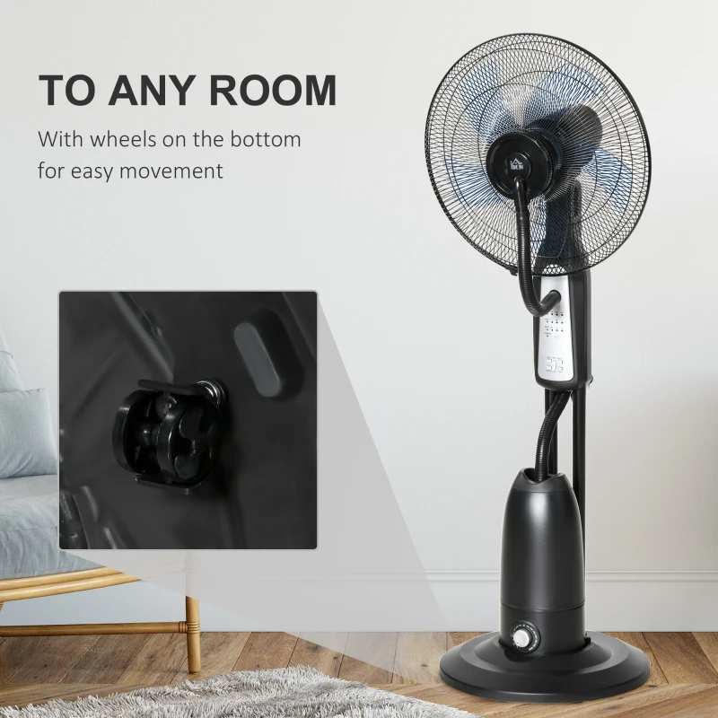 HOMCOM 18" Pedestal Fan with Water Mist Spray, Humidifying Misting Fan, Standing Fan with 3 Speeds, 2.8L Water Tank, Timer and Remote, Black