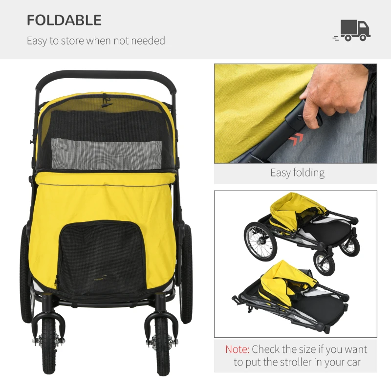 PawHut Foldable Pet Stroller, with Washable Cushion, Storage Bags, Safety Leash, for Medium, Large Dogs, Cats - Yellow