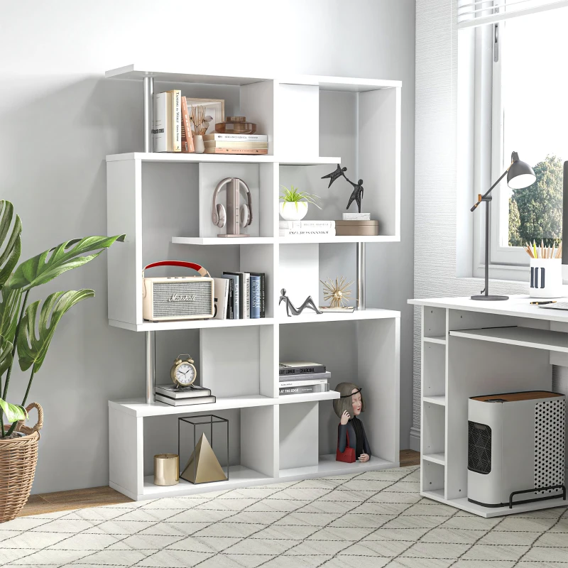 HOMCOM Scaffale Libreria ad S 5 Ripiani Design Moderno Soggiorno, Ufficio, Salotto, Legno, Bianco, 120 x 28.6 x 160 cm