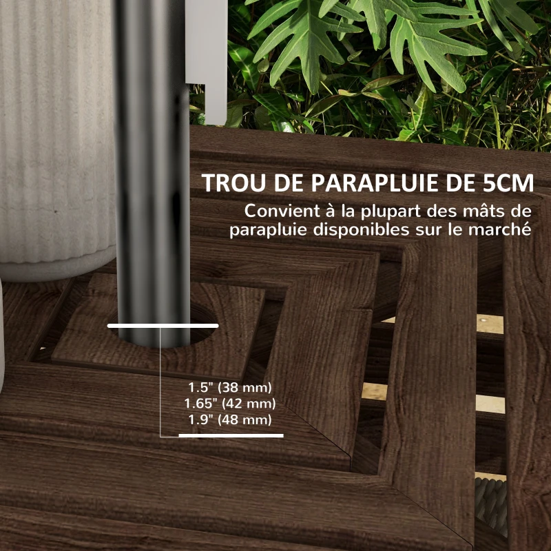 Outsunny Coffre de rangement extérieure 2 en 1 pour base de parasol, table d'appoint de terrasse avec trou pour parasol en bois