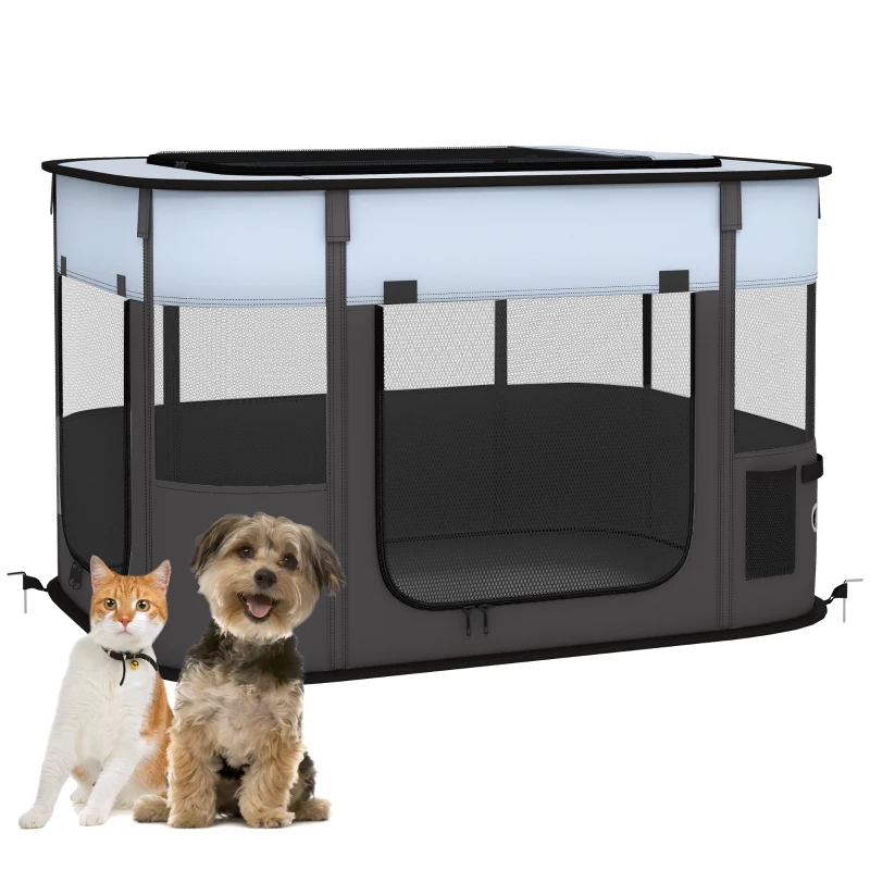 PawHut Parc enclos pliable pour chien chat petits animaux en tissu Oxford avec rangement 84 x 64 x 53 cm gris et noir