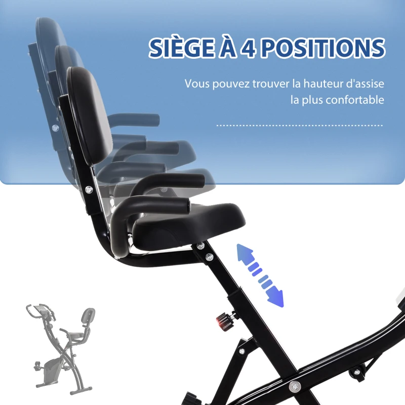 HOMCOM Vélo d'appartement pliable, vélo d'exercice, home traîner pour adultes, 8 niveaux de résistance magnétique, capteurs pouls main, écran LCD multifonction, selle réglable, acier, noir