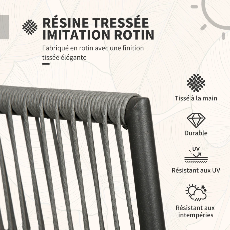 Outsunny Ensemble de jardin en résine tressée 3 pièces cadre en acier 2 fauteuils + table basse coussins inclus gris