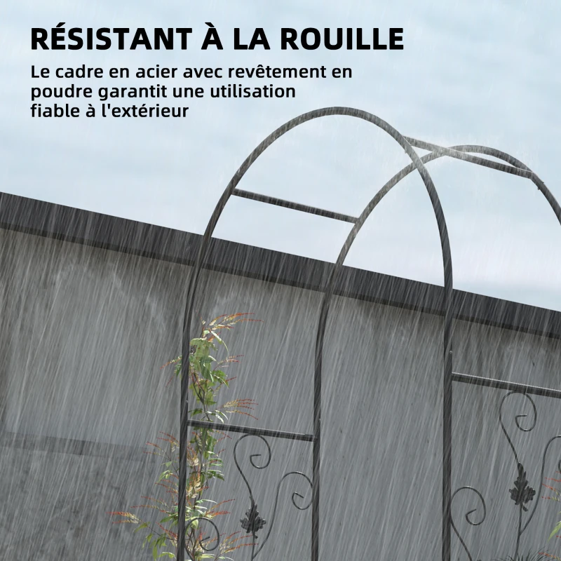 Outsunny Arche de jardin en acier arceau à rosiers avec double porte pour décoration de cérémonie 107 x 45 x 217 cm noir