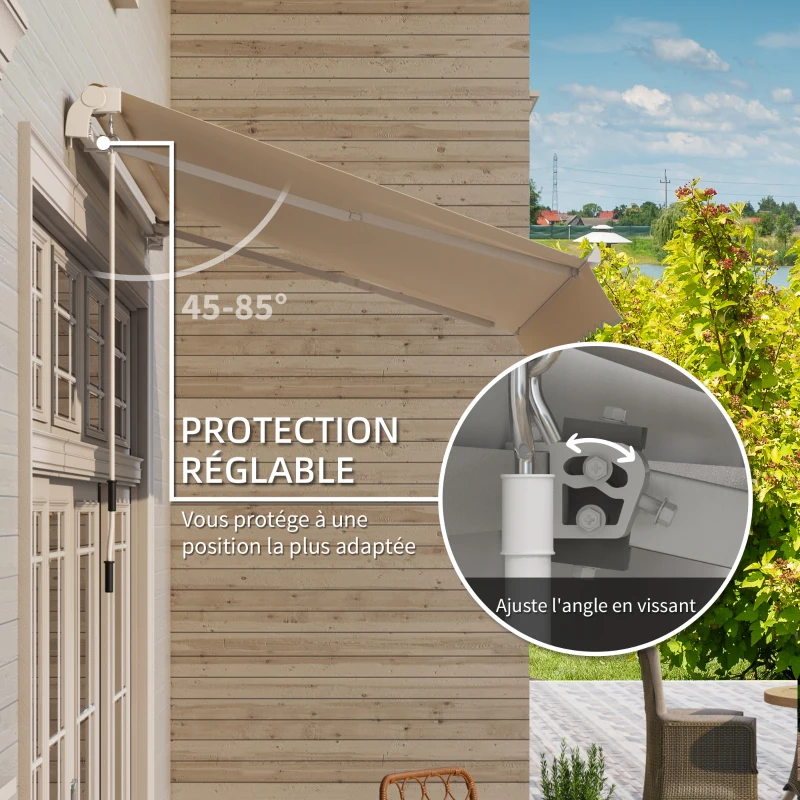 Outsunny Store banne manuel rétractable 295 x 245 cm avec manivelle, protection UV, cadre en aluminium, beige