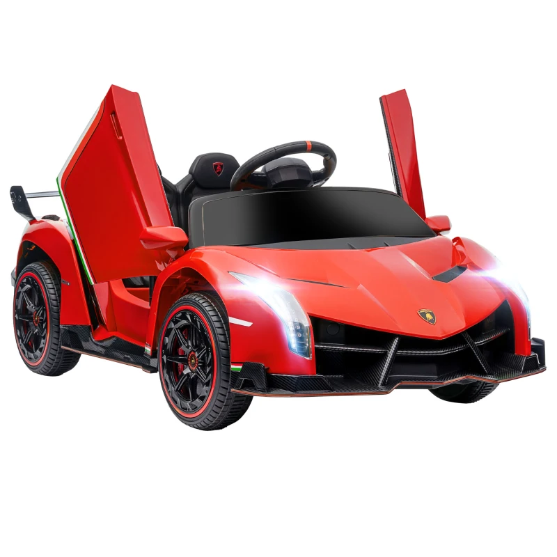 HOMCOM Voiture électrique licence Lamborghini Veneno 12V pour enfants avec portes papillon télécommande musique rouge