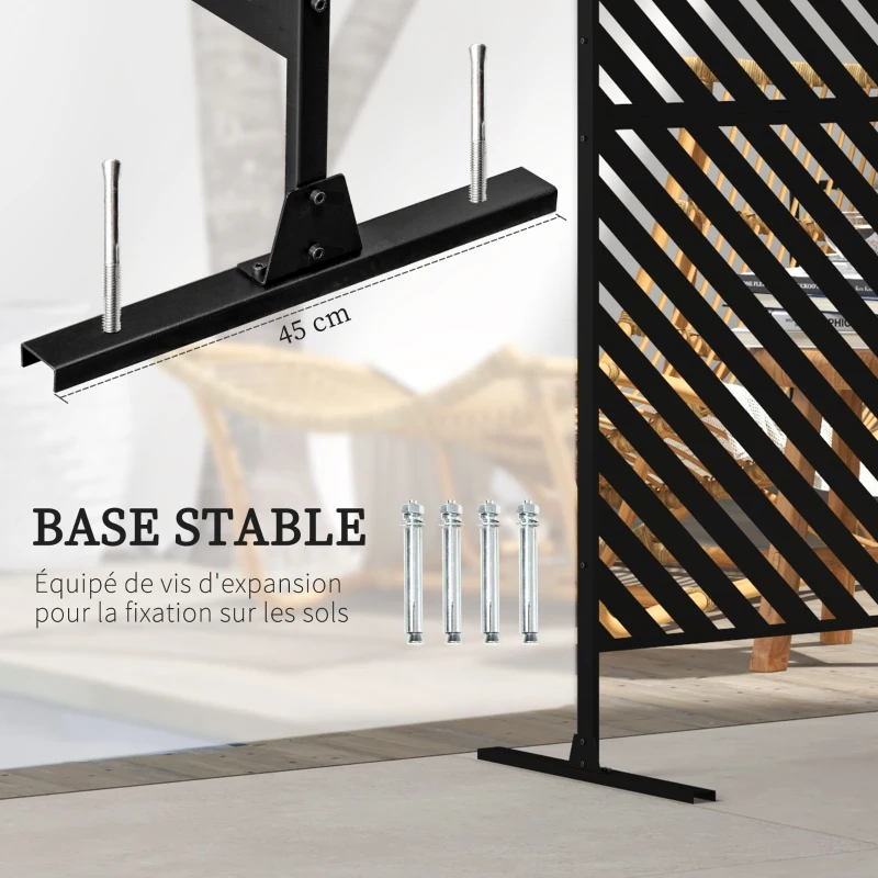 Outsunny Panneau brise vue décoratif paravent extérieur à motif géométrique ajouré en métal - 122 x 45 x 198 cm, noir